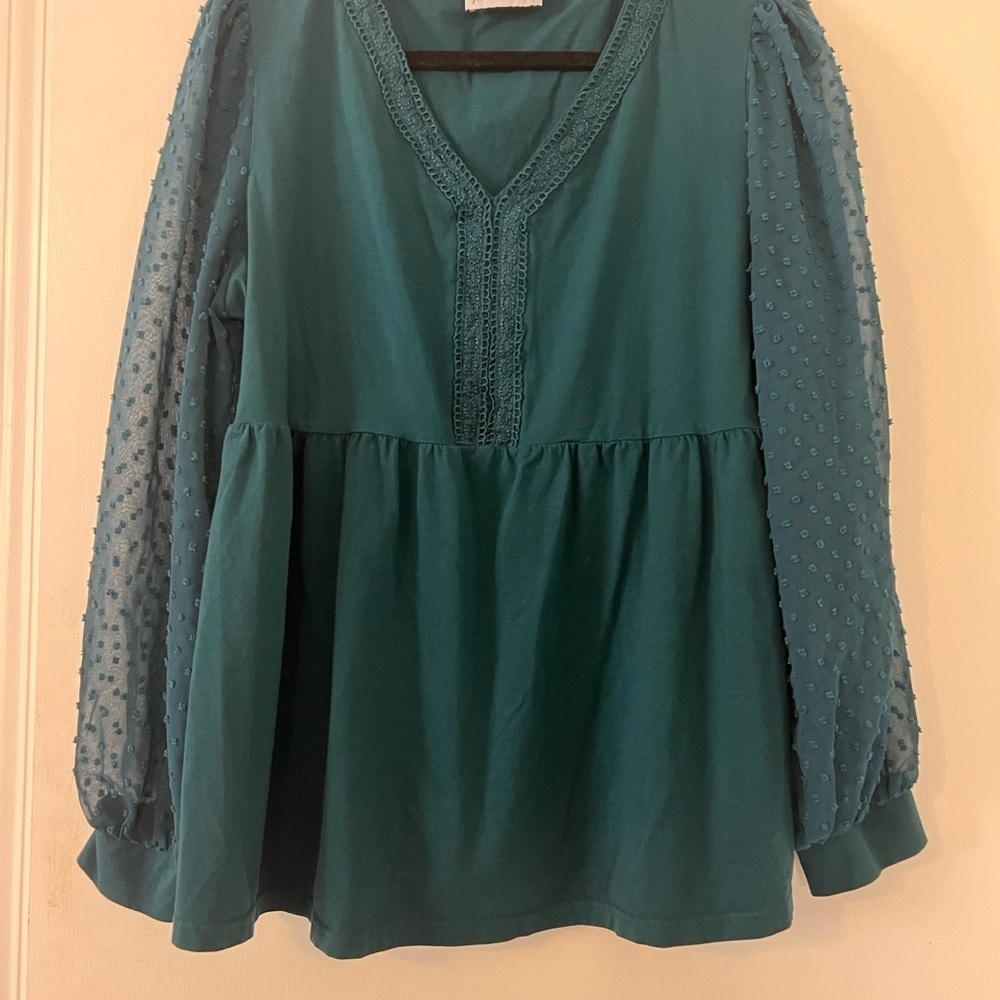 Greenish teal Long Sleeve Peplum Blouse (S123)